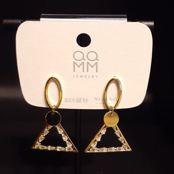 New QQMM Elegant & Delicate Earrings 925 Goldtone Hypoallergenic New - Picture 1 of 2